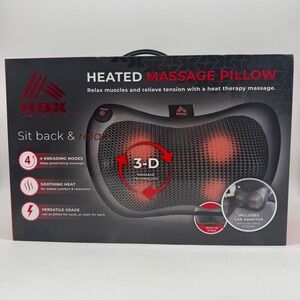 RBX Heated Massage Pillow 3-D Kneading Nodes Heat Therapy Car & Wall Adapter NEW